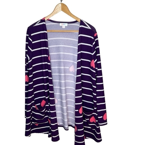 Lularoe HAPPY HEARTS Caroline * PURPLE PINK * WHITE Stripes M - Picture 1 of 4